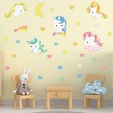 Tilki Dünyası Sevimli Unicornlar ve Rengarenk Kalpler Duvar Sticker Seti - Kuyruklu Yıldız ve Renkli Yıldızlar Dekoratif Çıkartma - Bebek ve Çocuk Odası Yapışkanlı Folyo