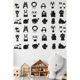 Tilki Dünyası Siyah Sevimli Hayvanlar Kaktüs ve Bulutlar Duvar Sticker