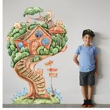 Tilki Dünyası T0357 ST Ağaç Ev ve Kediler Çocuk Odası Duvar Sticker