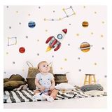 Tilki Dünyası T0361 ST Uzay Aracı Gezegenler Sarı ve Gri Yıldızlar Çocuk Odası Duvar Sticker