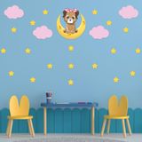 Tilki Dünyası Tatlı Köpekçik ve Pembe Bulutlar Duvar Sticker Seti - 43 Parça Sarı Yıldız Detaylı Çocuk ve Bebek Odası Dekoru