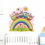 Tilki Dünyası TILKI-74815 Sevimli Baykuşlar Gökkuşağı Çocuk ve Bebek Odası Duvar Sticker