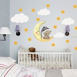 Tilki Dünyası TILKI-74982 Uyuyan Ayıcık Yıldızlar ve Bulutlar Dekoratif Bebek Çocuk Odası Duvar Sticker