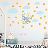 Tilki Dünyası TILKI-75137 Sevimli Tavşanlar Sarı Yıldızlar ve Mavi Bulutlar Dekoratif Bebek Çocuk Odası Duvar Sticker