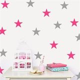 Tilki Dünyası TILKI-75148 132 Adet Gri ve Pembe Yıldızlar Bebek ve Çocuk Odası Duvar Sticker