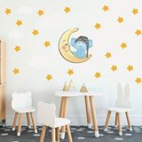 Tilki Dünyası TILKI-75976 Uyuyan Fil Yıldızlar ve Beyaz Bulutlar Dekoratif Bebek Çocuk Odası Duvar Sticker
