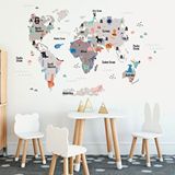 Tilki Dünyası TILKI-75985 Eğitici Gri Koyu Gri Renkli Dünya Atlası Haritası Çocuk ve Bebek Odası Duvar Sticker