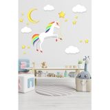 Tilki Dünyası Unicorn, Ay, Yıldızlar Ve Bulutlar Çocuk Odası Sticker Seti