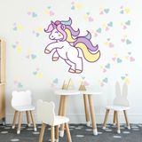 Tilki Dünyası Unicorn ve Renkli Kalpler Bebek ve Çocuk Odası Duvar Sticker - 148 x 75 cm