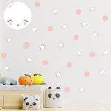 Tilki Dünyası Unisex Çocuk Odası Beyaz Yıldızlar Pembe Puantiyeler Sevimli Ay Duvar Sticker