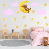 Tilki Dünyası Uyuyan Ayıcık Yıldızlar ve Bulutlar Dekoratif Bebek Çocuk Odası Duvar Stickerı