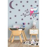 Tilki Dünyası Uyuyan Sevimli Baykuşlar Ve Koyu Mor Ay Ve Yıldızlar Deko Çocuk Odası Duvar Sticker