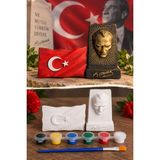 TILSIMDAN SANAT Atatürk Büstü ve Bayrak Boyama Seti (2 Taş Obje + 6 Renk Boya + 1 Fırça + Boyama Sertifikası)
