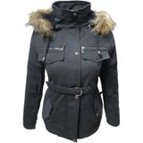 Timberline TB3435 Kadın Gabardin Kapüşonu Kürklü Kısa Boy Mont - TB3435 - Siyah