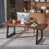 Timber's Team Mira- Ahşap Doğal Kütük Yemek / Toplantı / Çalışma Masası - Koyu Ceviz - 80 x 180