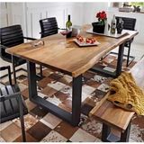 Timber's Team MİRA -Ahşap Kütük Yemek Masası / Toplantı Masası / Çalışma Masası U Ayak - Koyu Ceviz - 80 x 140
