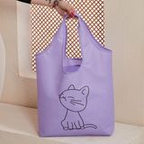 Timburly Kedi Baskılı Pembe Lila Siyah Yeşil Katlanır Tela Cüzdan Taşıma Alışveriş Plaj Pazar Market Çantası - 50x45x12