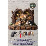Time In A Tin Ahşap Duvar Askısı Anahtarlık Retro Şirin Kediler Temalı Dekoratif Duvar Anahtar Askısı