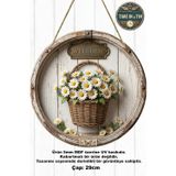 Time in a Tin Retro 1960 Dış Kapı Süsü - Ahşap Görünümlü 3D Etkili Hasır Sepette Papatya "Welcome" Kapı Süsü - Mdf (29 Cm)
