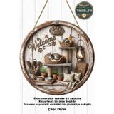 Time in a Tin Retro 1960 Dış Kapı Süsü Ahşap Görünümlü 3D Etkili Kedili "Welcome" Kapı Süsü - Mdf (29 Cm)