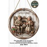 Time in a Tin Retro 1960 Dış Kapı Süsü -Ahşap Görünümlü 3D Etkili Vintage Yaşlı Çift "Welcome" Kapı Süsü - Mdf (29 Cm)