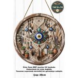 Time in a Tin Retro 1960 Dış Kapı Süsü - Bohem Tasarım Göz Formlu Nazar Boncuğu Ve Kaktüslü Duvar Süsü - Dekoratif Ahşap Mdf (29X29Cm)