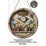 Time in a Tin Retro 1960 Dış Kapı Süsü Papatya Ve Saat Detaylı Vintage "Welcome" Kapı Süsü - Ahşap Görünümlü Mdf (29 Cm)