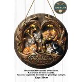 time in a tin retro 1960 Dış kapı süsü - Sirin Kediler "Hoşgeldiniz" Kapı Süsü - MDF (29 cm)