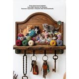 Time in a Tin Yünlerle Oynayan Kediler - Ahşap Duvar Askısı Anahtarlık - Dekoratif Duvar Anahtar Askısı