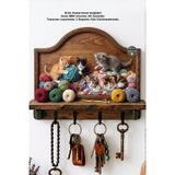 Time in a Tin Yünlerle Oynayan Kediler - Ahşap Duvar Askısı Anahtarlık - Dekoratif Duvar Anahtar Askısı