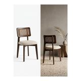 TIMELESS HOME %100 Masif Ceviz Renk Ahşap Zion Sandalye - Doğal Rattan Hazeran Detaylı Ahşap Mutfak Cafe Sandalyesi