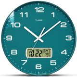 TIMESS Duvar Saati, 10 inç Kadran Tiklemeyen Sessiz Pille Çalışan Analog LCD Ekranlı Sürekli Takvim ve F° Sıcaklık, İdeal Modern Ev, Ofis Dekoru (Yeşil)