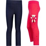 Timi Kids Kız Çocuk 2'li Jean Görünümlü Basic ve Pamuklu Ayıcık Cepli Normal Bel Nakış Tayt - 9 Yaş - Lacivert - Pembe