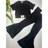 Timi Kids Kız Çocuk Siyah Fitilli Kumaş Ispanyol Paça Crop Ikili Takım - 001-Siyah - 8 Yaş