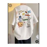 TİMİSİVA Unisex Oversize KURT TÜRK BAYRAĞI Baskılı Bisiklet Yaka Kısa Kollu SİYAH T-shirt