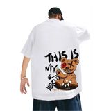 TİMİSİVA(183) Unisex Oversize KURT TÜRK BAYRAĞI Baskılı Bisiklet Yaka Kısa Kollu SİYAH T-shirt