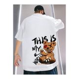 TİMİSİVA(189) Unisex Oversize KURT TÜRK BAYRAĞI Baskılı Bisiklet Yaka Kısa Kollu SİYAH T-shirt BEYAZ XL