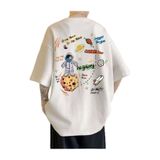 TİMİSİVA(78) Unisex Oversize KURT TÜRK BAYRAĞI Baskılı Bisiklet Yaka Kısa Kollu SİYAH T-shirt