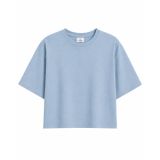 TIMSHEL Kadın Premium Kumaş Hafif Crop Oversize T-Shirt,%100 Pamuk, Sırt Dikiş Detaylı (Bebe Mavi, L)