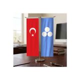 Timur Devleti ve Türk Bayrağı Kırlangıç T tipi Masa Bayrak Takımı