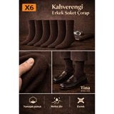 Tina Atelier 6 Çift Pamuklu Düz Erkek Soket Çorap Acı Kahve Seti - 43 - 45 - Kahverengi