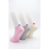 Tina Atelier Kadın 3D Kalp Desenli Pamuklu 3 Çift Kısa Patik Spor Sneaker Çorap - 36 - 40 - Çok Renkli
