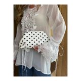 Tina İstanbul Burslu Clutch Mini Çanta Beyaz Puantiyeli Siyah