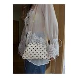 Tina İstanbul Burslu Clutch Mini Çanta Kahve Puantiyeli Krem