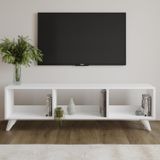 Tina Tv Sehpası – 120 Cm Açık Meşe Renkli, Retro Tarz Ahşap Ayaklı Minimal Tv Sehpası Beyaz