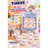 Tineke 8’Li Peluş Kedi Yastığı Seti – Minik Yumuşak Kedi Oyuncağı Ve Uyku Arkadaşı Beyaz