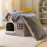 Tineke Kedi Evi Yumusak Kedi Yatagi Derin Uyku Ve Kis Evi Cikarilabilir Minder -Villa (Grı) 1 Adet Buyuk Boy