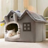 Tineke Kedi Evi Yumuşak Kedi Yatağı Derin Uyku ve Kış Evi Çıkarılabilir Minder -Villa (Gri) 1 Adet - S