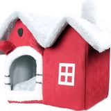 TİNEKE Kedi Evi Yumuşak Yatağı Derin Uyku Ve Kış Evi Çıkarılabilir Minder -villa ( Kırmız M Beden )