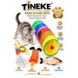 TİNEKE Oyun Seti Kedi Tünel Elastik Olta Peluş Balık Sazan Peluş Fare Turuncu Kedi Oyuncağı